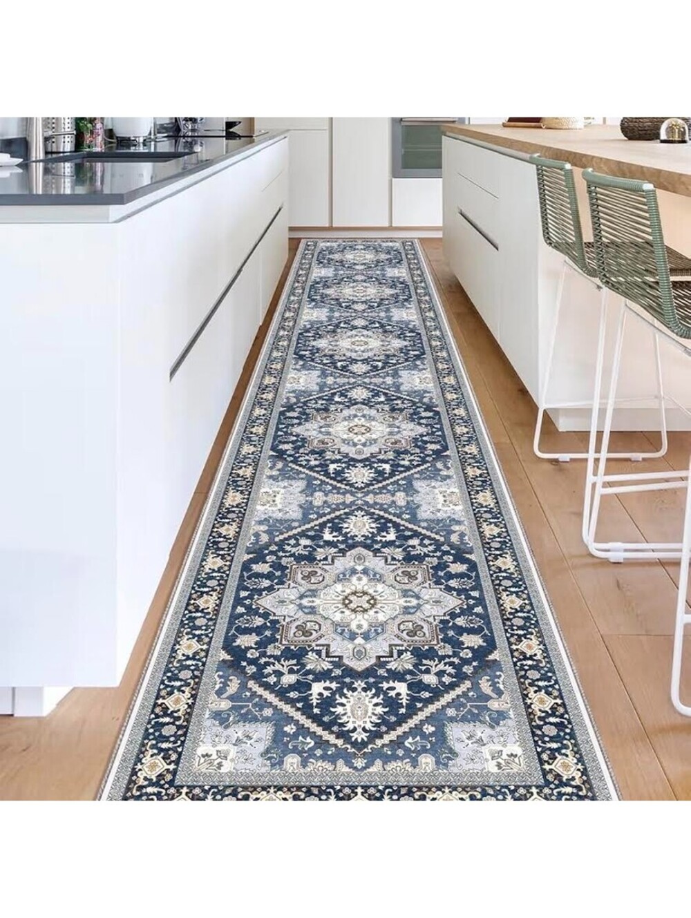 OPPODREAM Blue & Gold Rug-2x12 Indoor Runner, Non-Slip, Machine Washable